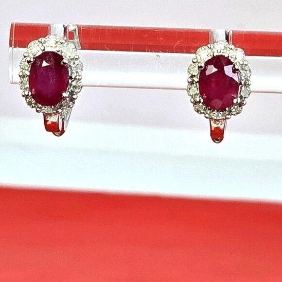 925 Sterling Silver Set, Ring & Earrings with Natural Ruby & NATURAL 52 DIAMONDS - Picture 7 of 14